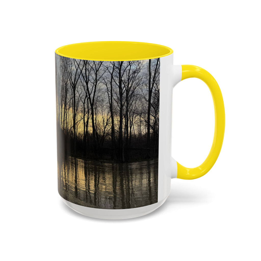Sunset Reflection Coffee Mug — Forest Silhouette Accent Mug