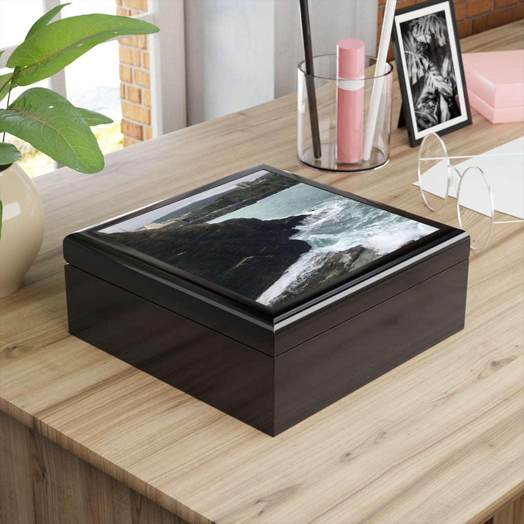 Coastal Cliffs in the UK Jewelry Box — Photo Keepsake Box with Ocean Wave Design