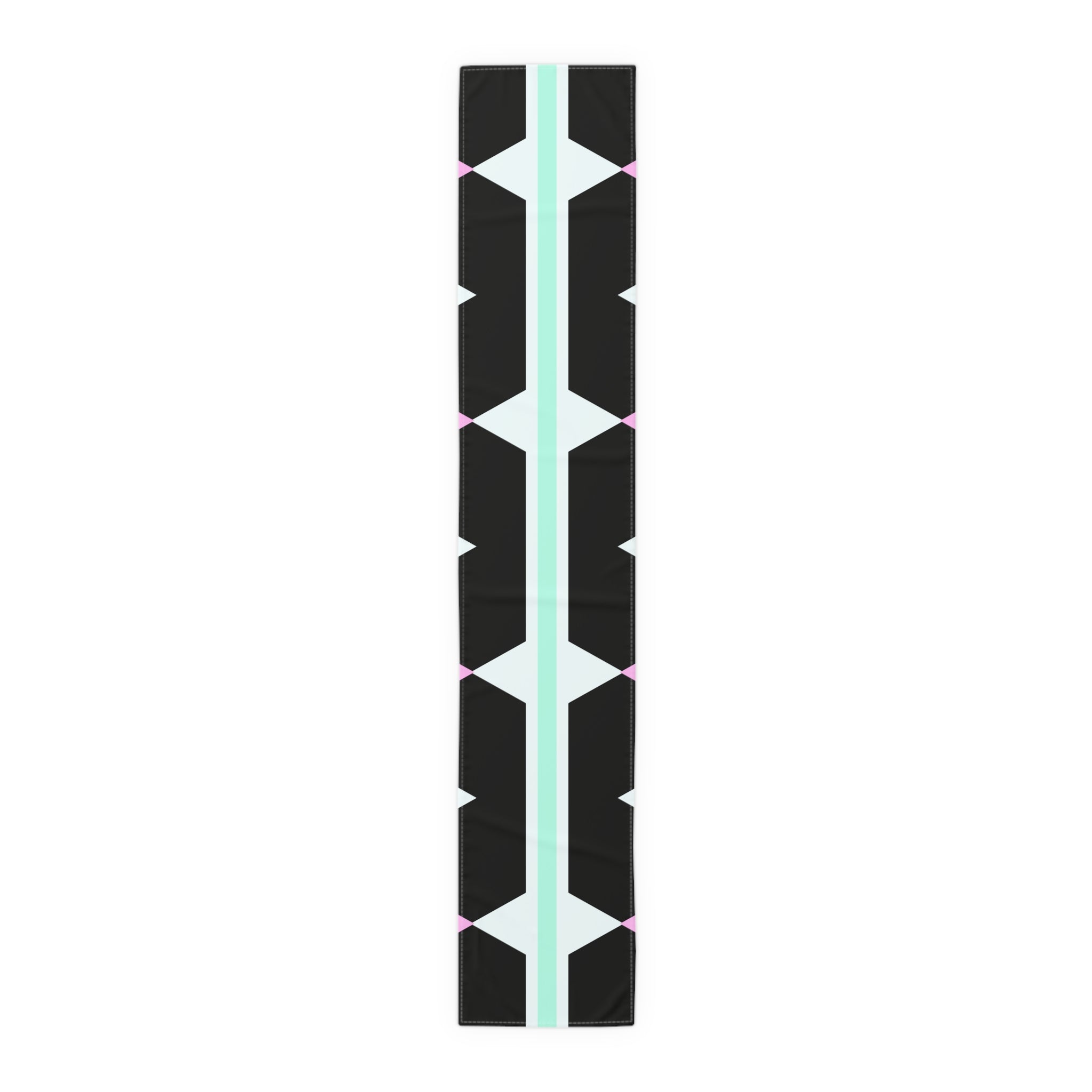 Geometric Pastel Stripe Table Runner — Modern Black, Mint & Pink Dining Accent