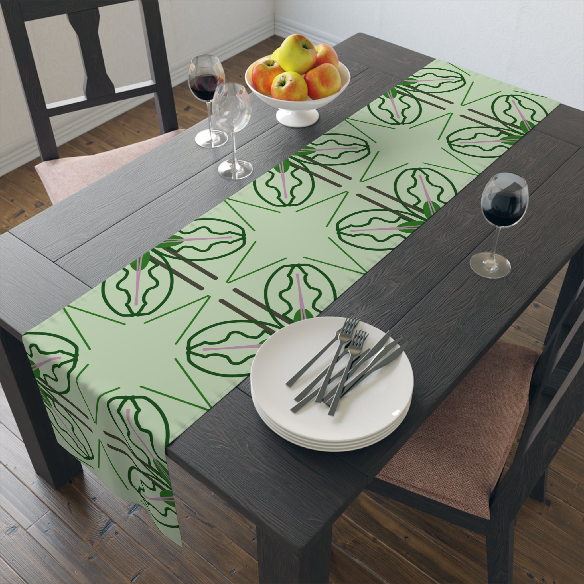 Green Geometric Floral Table Runner