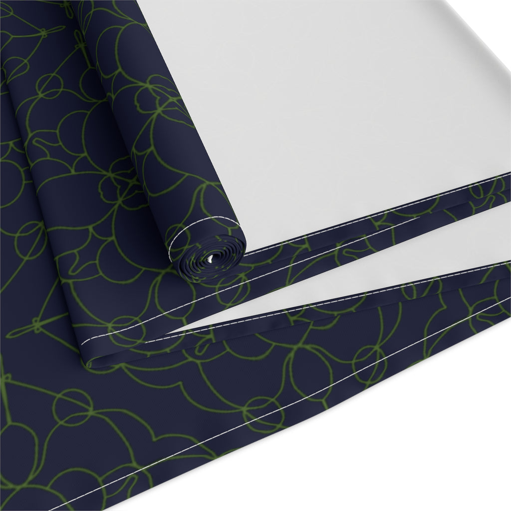 Geometric Starry Night Table Runner — Navy & Lime Cotton-Poly Blend