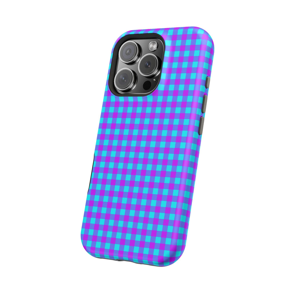 Phone Case — Blue & Purple Gingham Magnetic Impact-Resistant Case