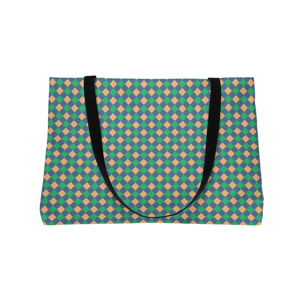 Weekender Tote Bag — Teal Retro Diamond Pattern Travel Beach Bag