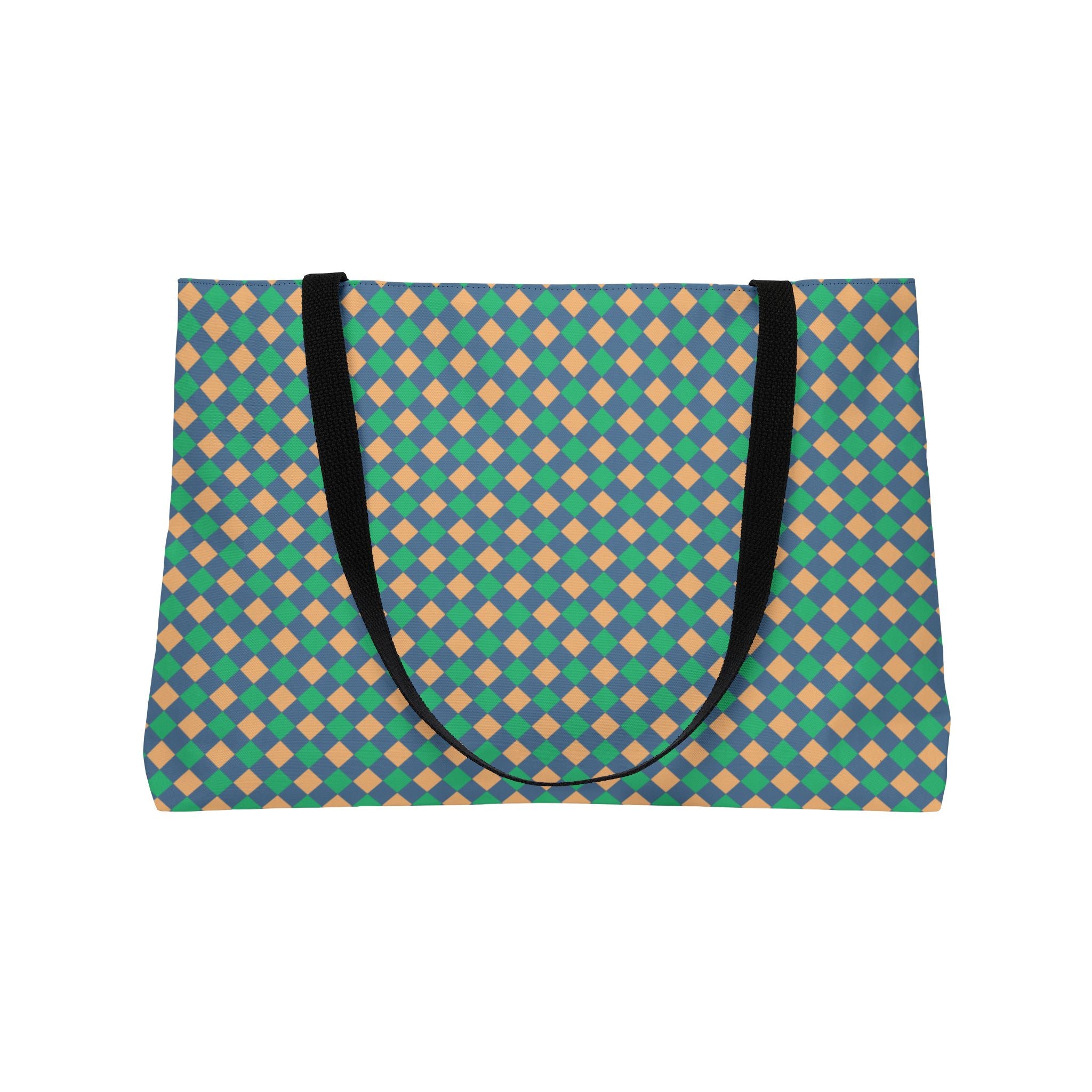 Weekender Tote Bag — Teal Retro Diamond Pattern Travel Beach Bag