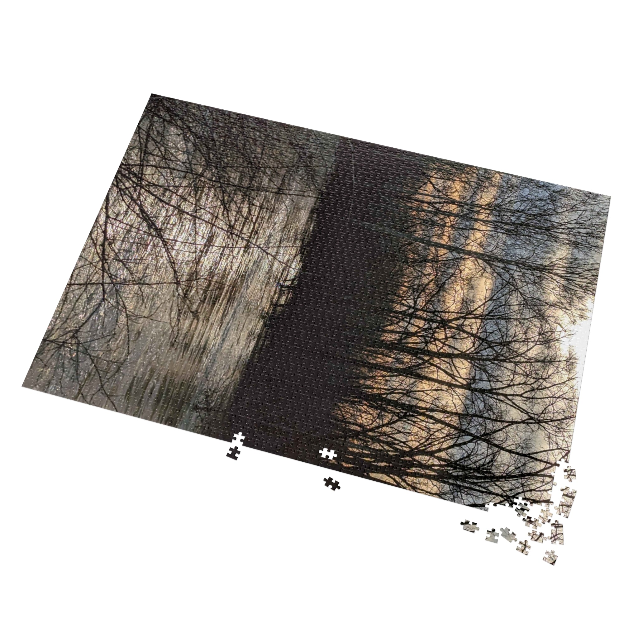Lake at Dusk Jigsaw Puzzle with Tin — Scenic Sunset Puzzle