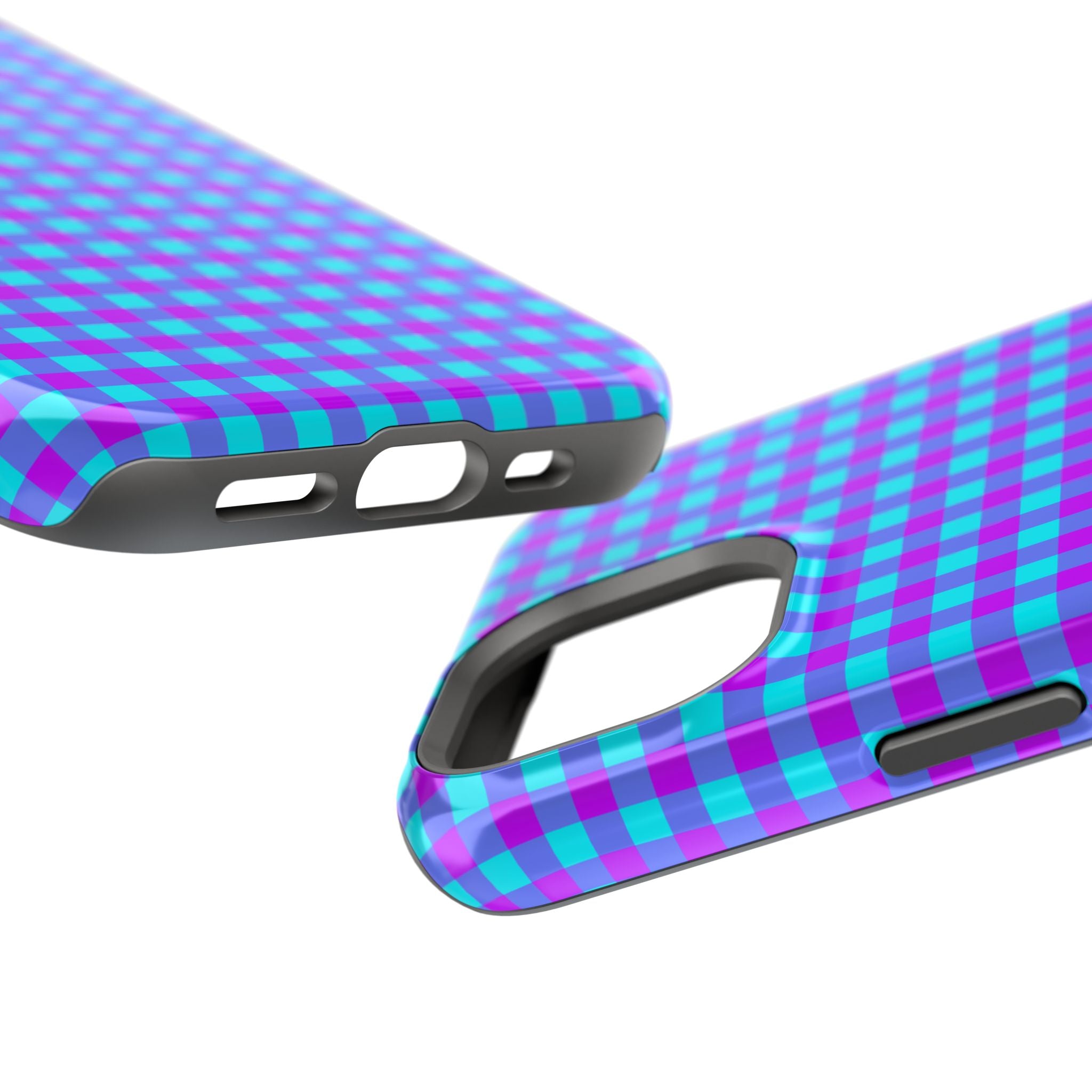 Phone Case — Blue & Purple Gingham Magnetic Impact-Resistant Case