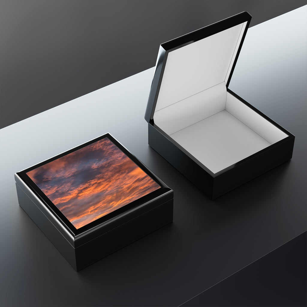 Sunset Sky Jewelry Box — Scenic Orange Cloud Keepsake Box