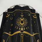 Libra Zodiac Shower Curtain — Gold Scales Celestial Astrology Bathroom Decor