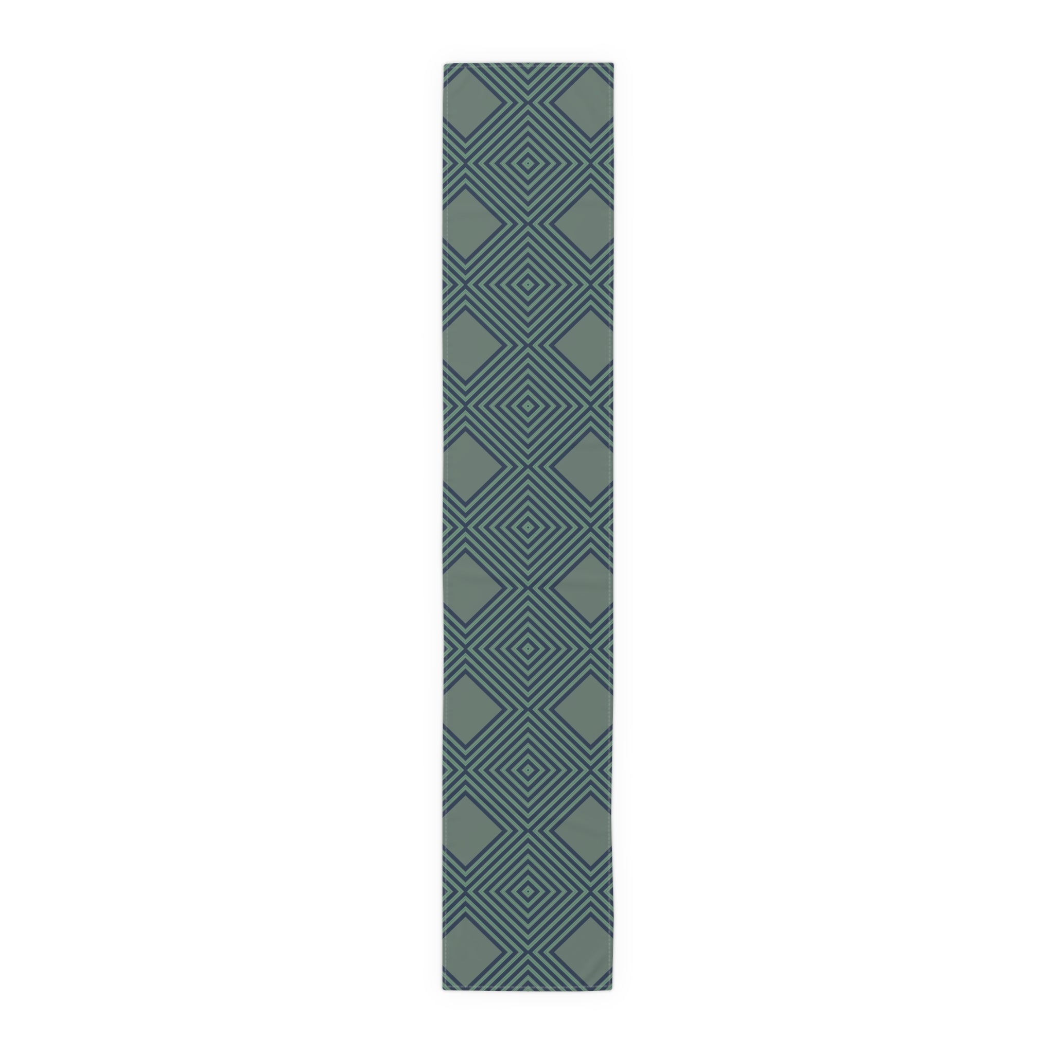 Geometric Diamond Table Runner — Modern Teal Cotton-Poly Accent