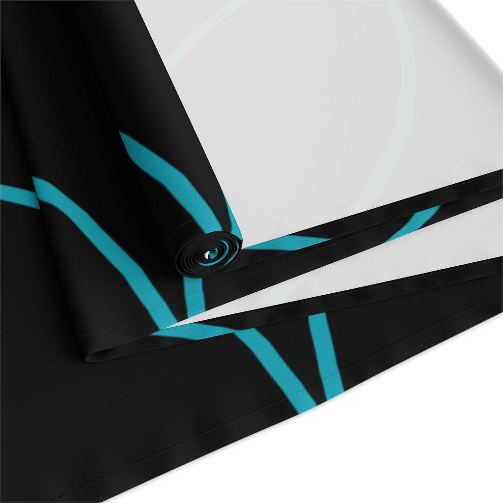 Modern Geometric Table Runner — Black with Blue Interlocking Circles