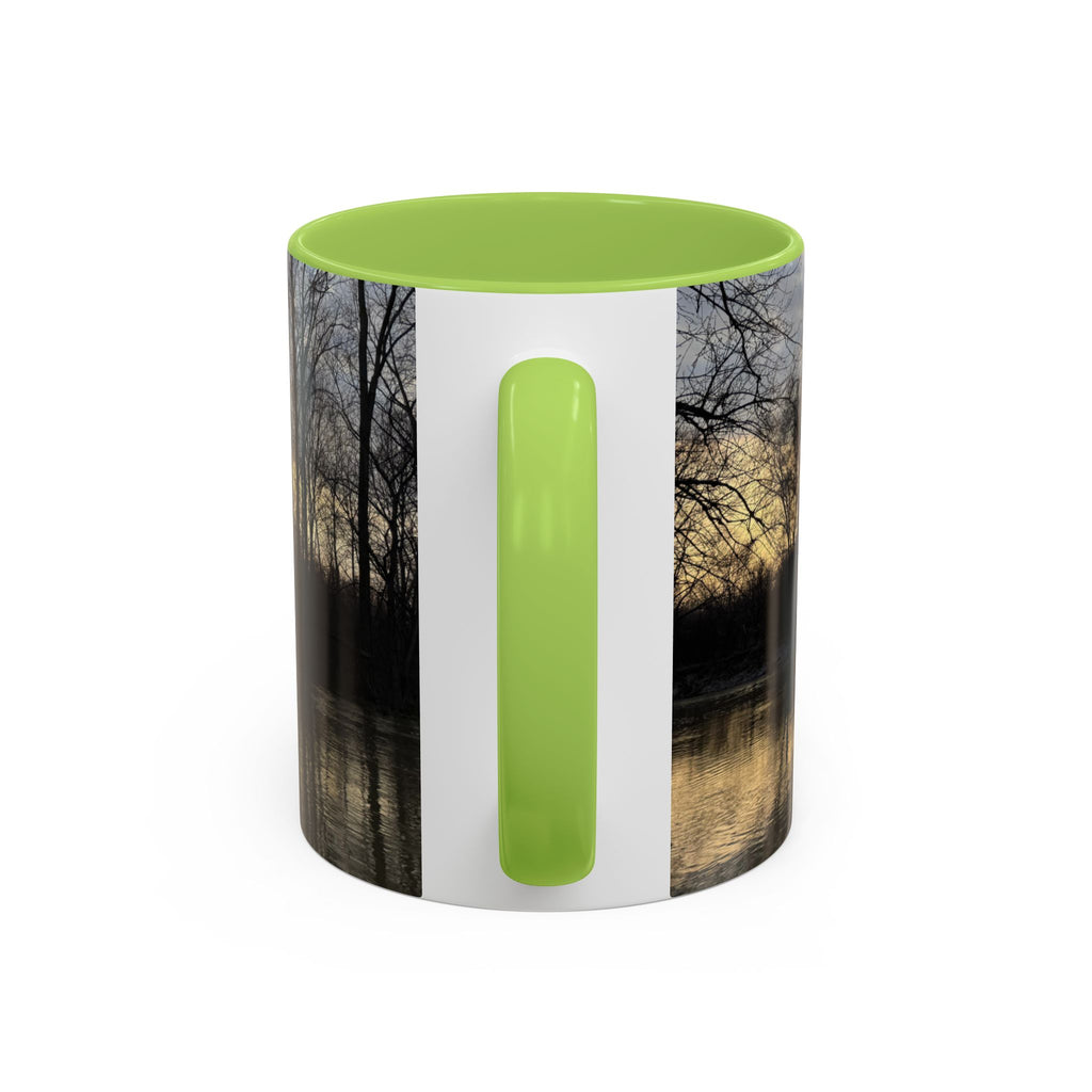 Sunset Reflection Coffee Mug — Forest Silhouette Accent Mug