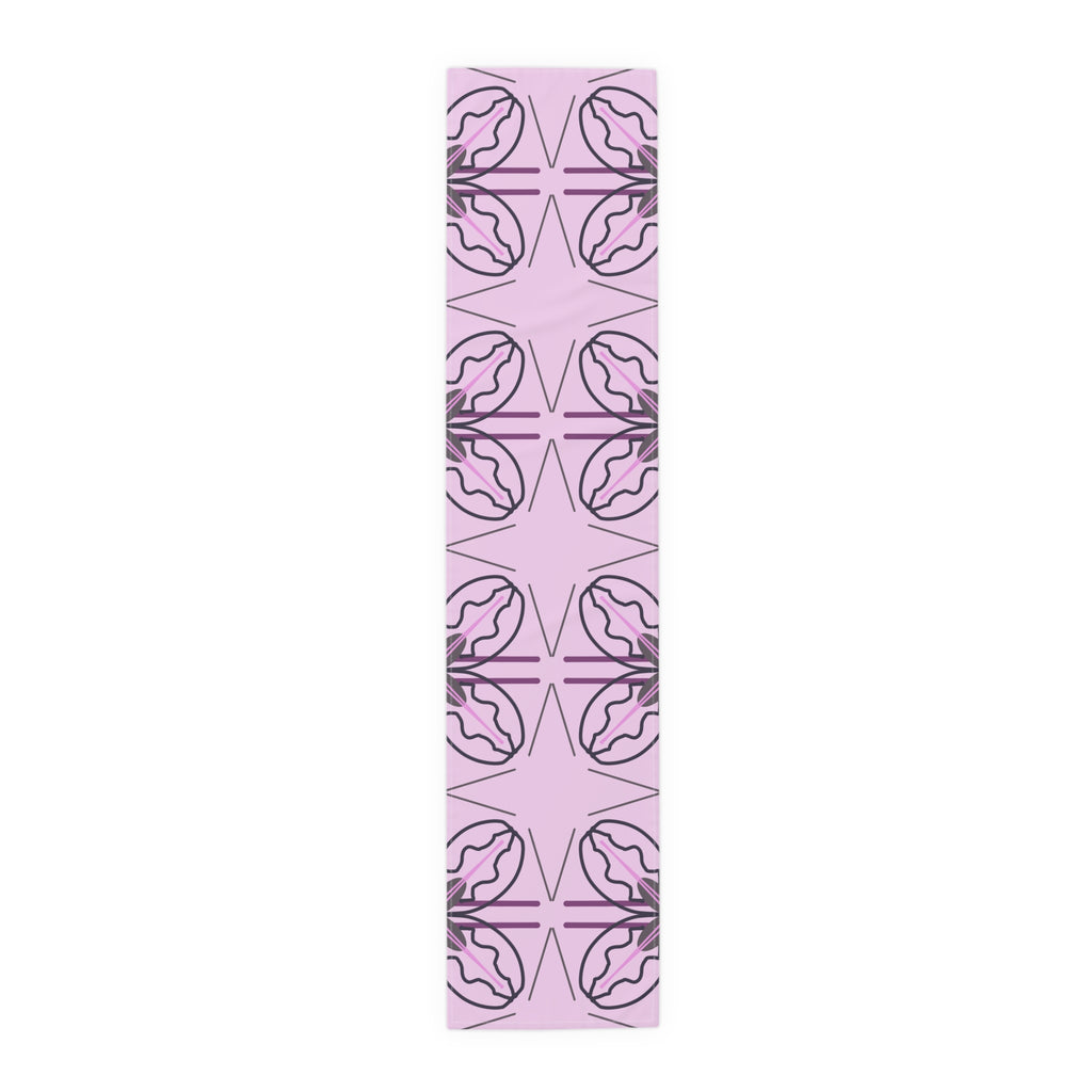Pink Floral Geometric Table Runner — Modern Blossom Dining Decor