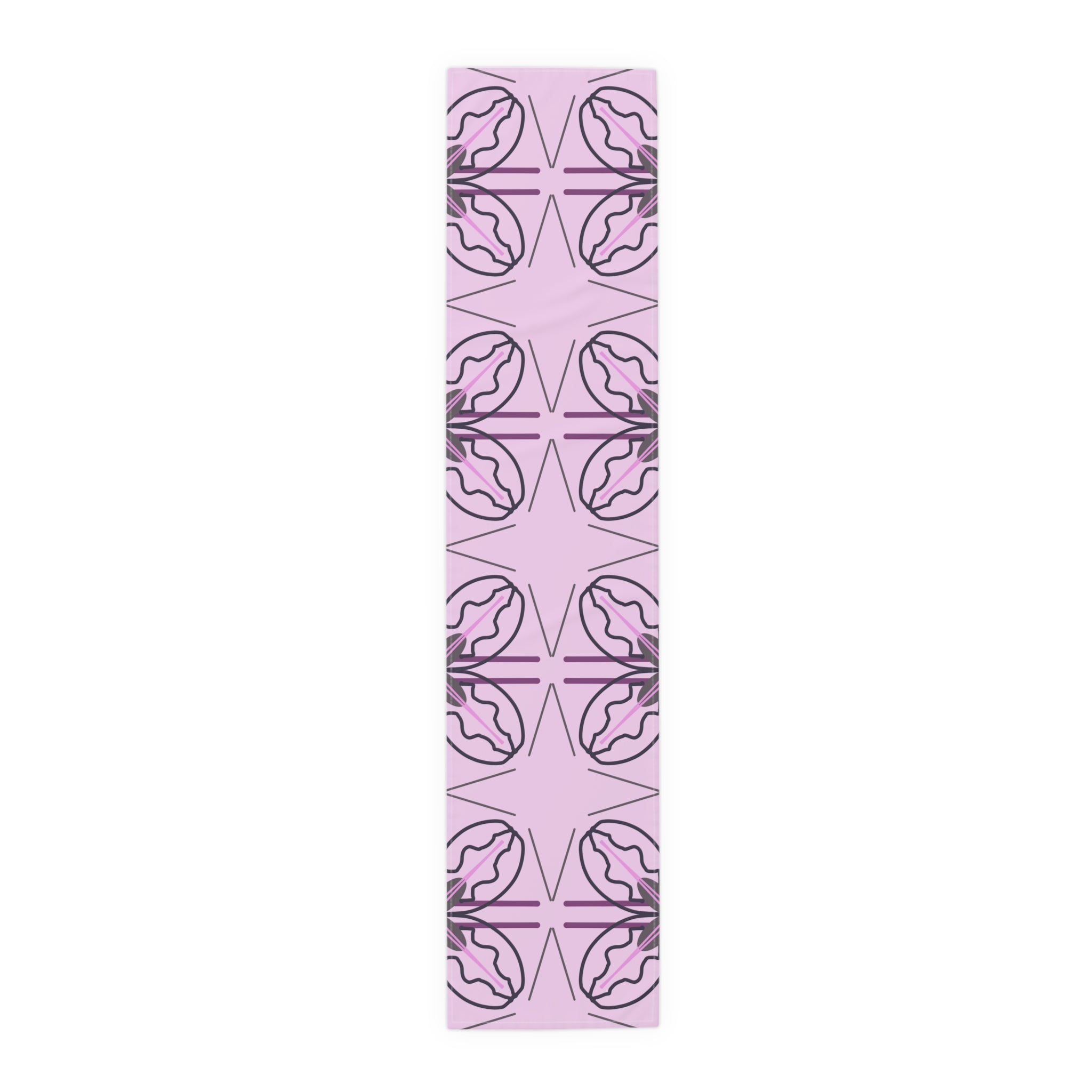Pink Floral Geometric Table Runner — Modern Blossom Dining Decor