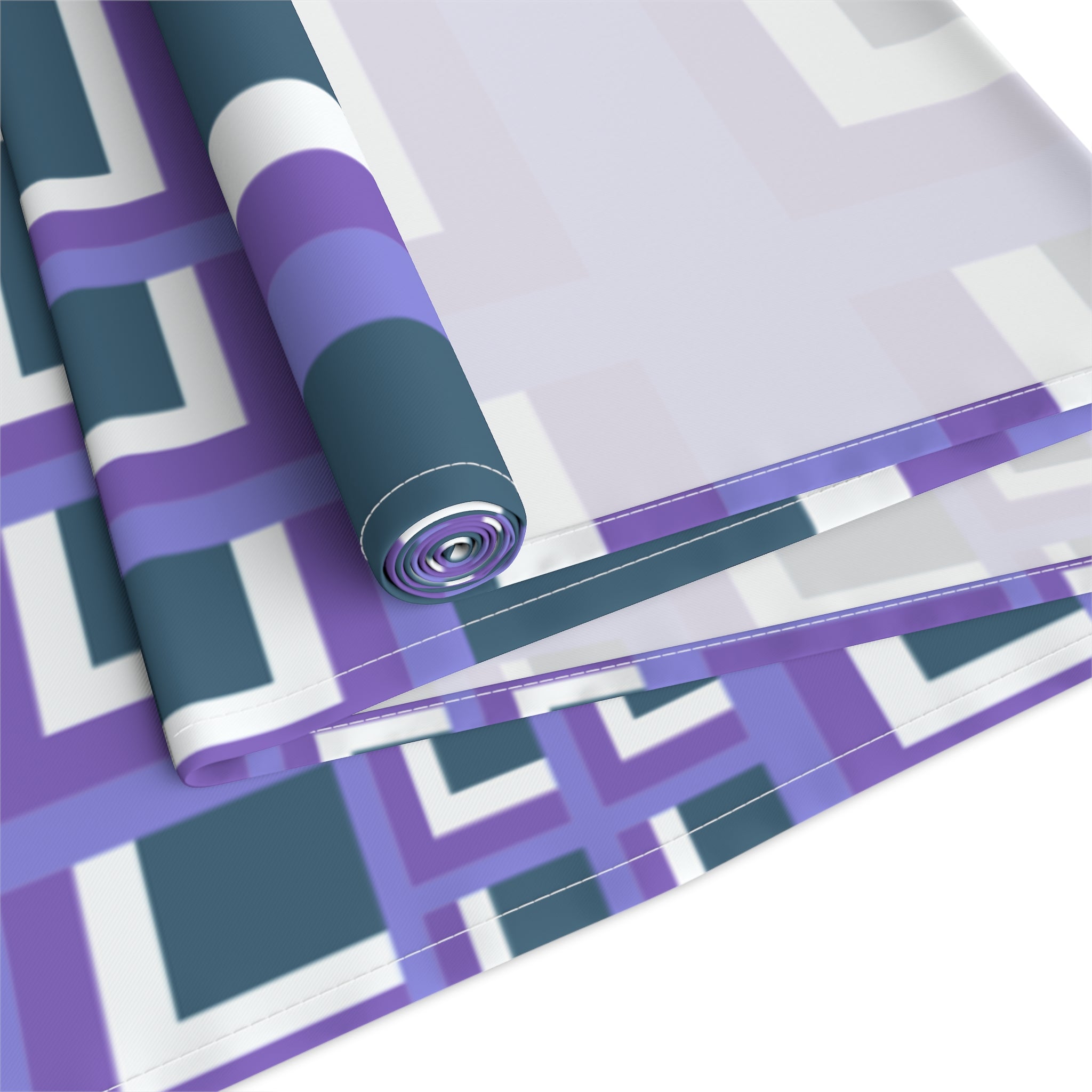 Geometric Purple Square Table Runner — Modern Retro Pattern Cotton-Poly Blend