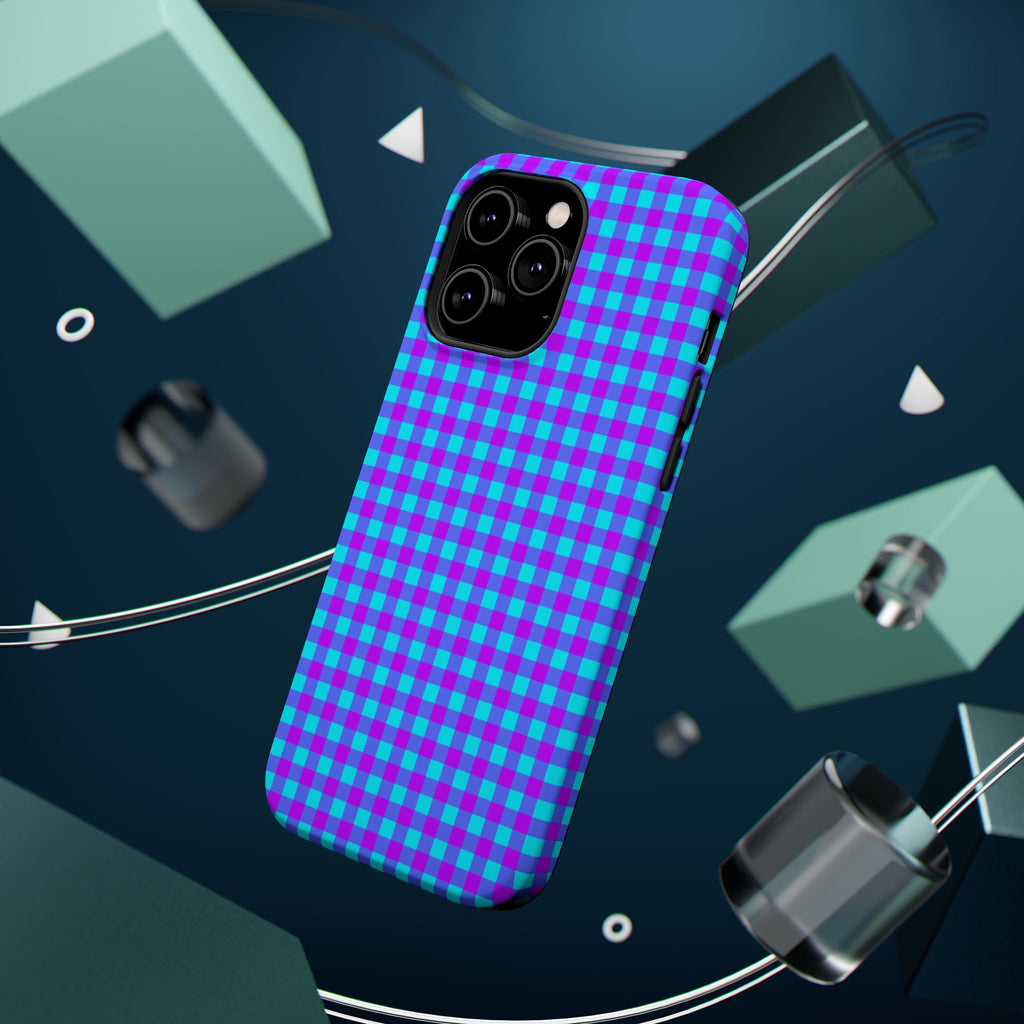 Phone Case — Blue & Purple Gingham Magnetic Impact-Resistant Case