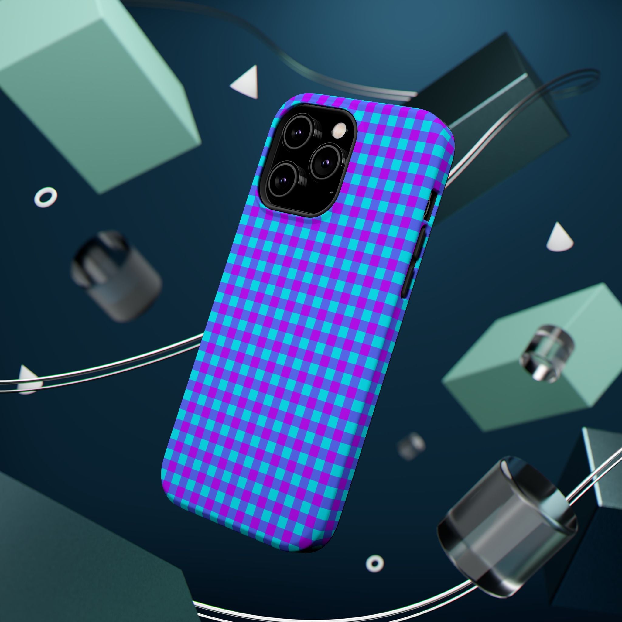 Phone Case — Blue & Purple Gingham Magnetic Impact-Resistant Case