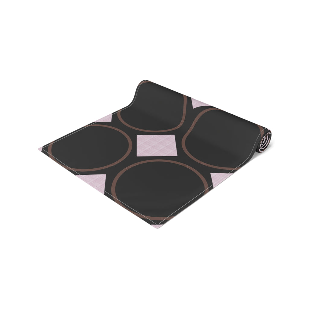 Modern Geo Circle Table Runner — Black & Blush Retro Pattern