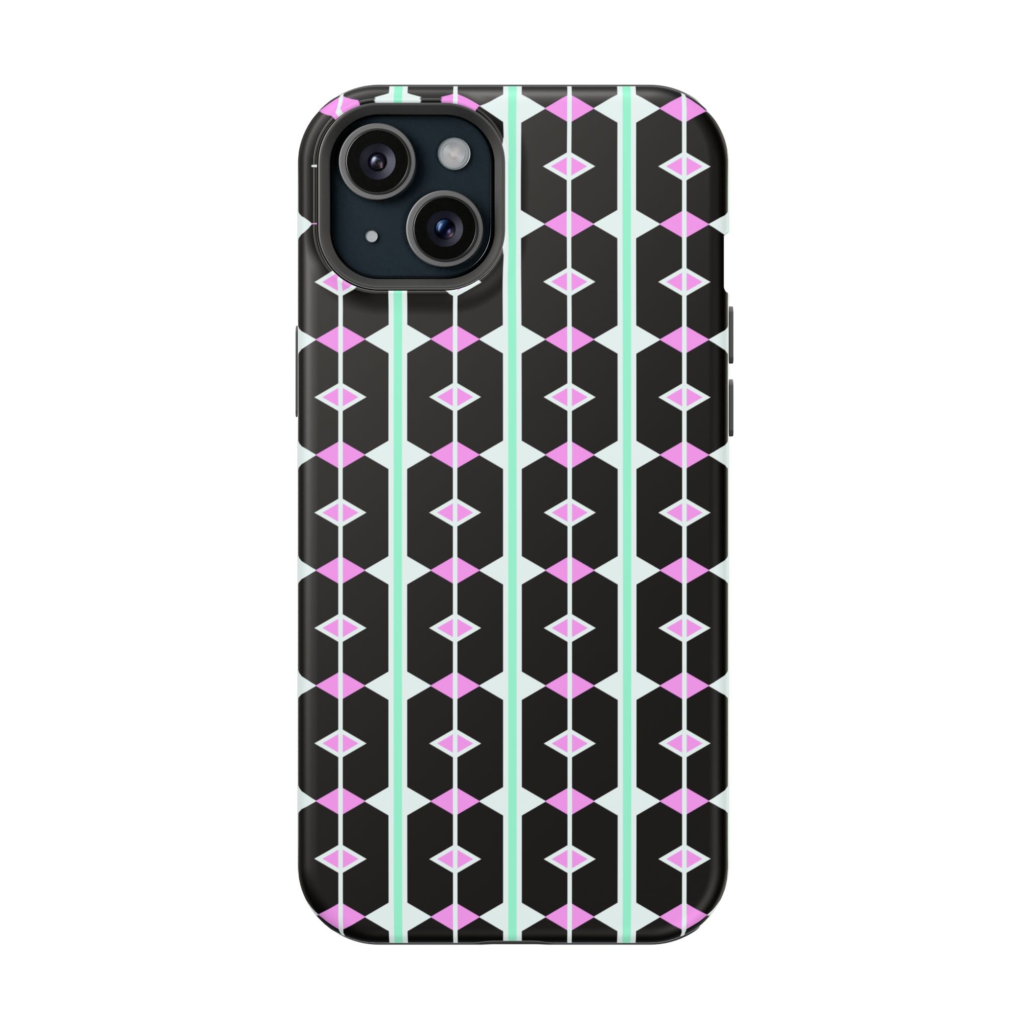 Geom Stripe Magnetic Phone Case — Black with Mint & Lavender Pattern