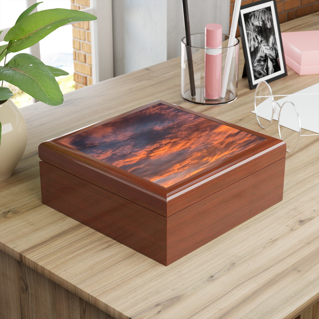 Sunset Sky Jewelry Box — Scenic Orange Cloud Keepsake Box