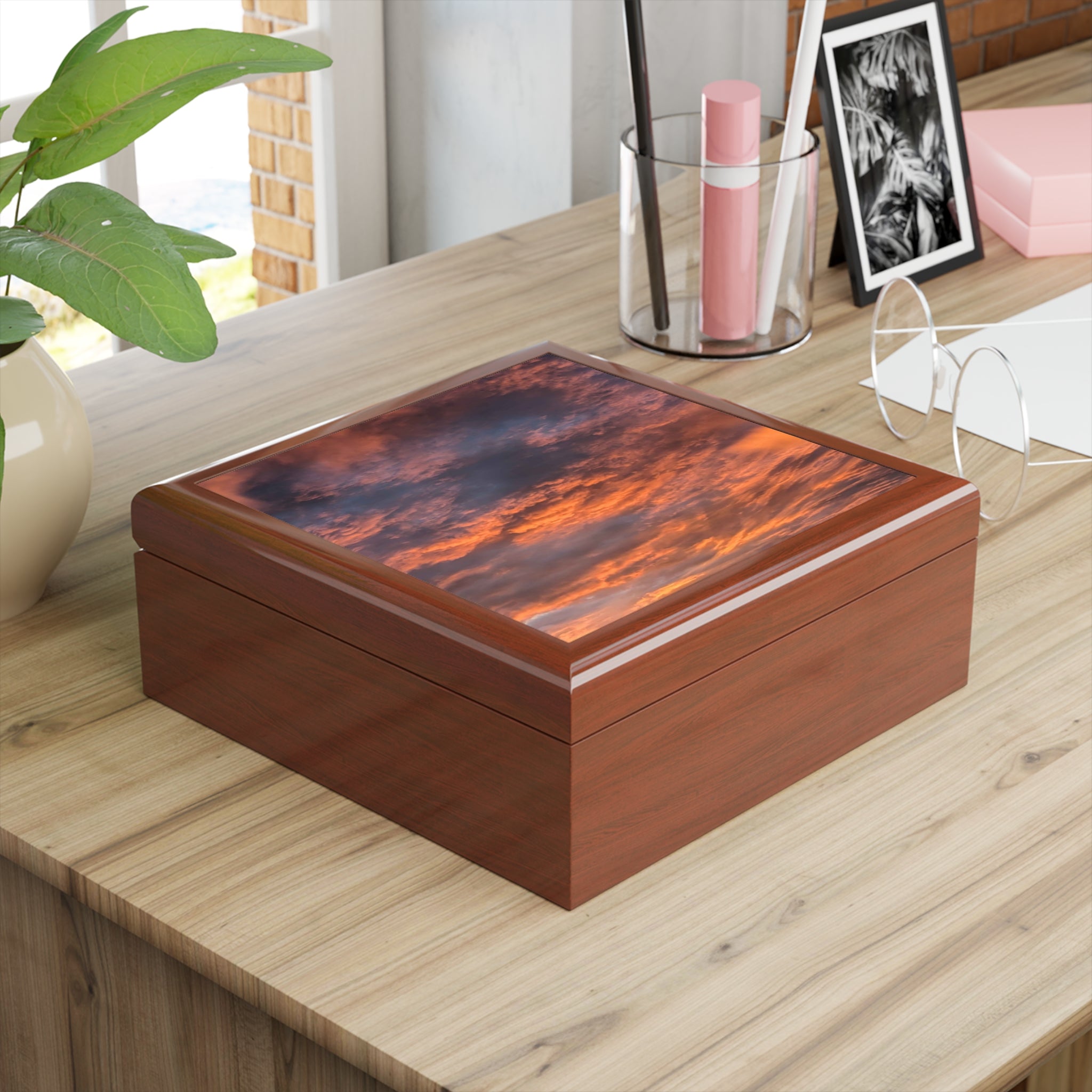 Sunset Sky Jewelry Box — Scenic Orange Cloud Keepsake Box
