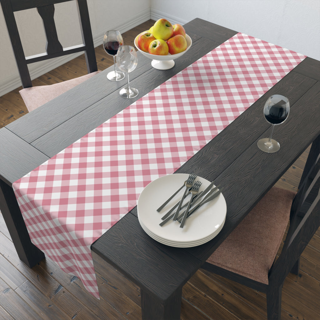 Pink Gingham Table Runner — Cotton-Blend Plaid Decor for Farmhouse, Spring & Picnic Tables