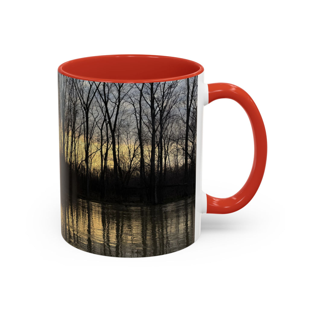 Sunset Reflection Coffee Mug — Forest Silhouette Accent Mug