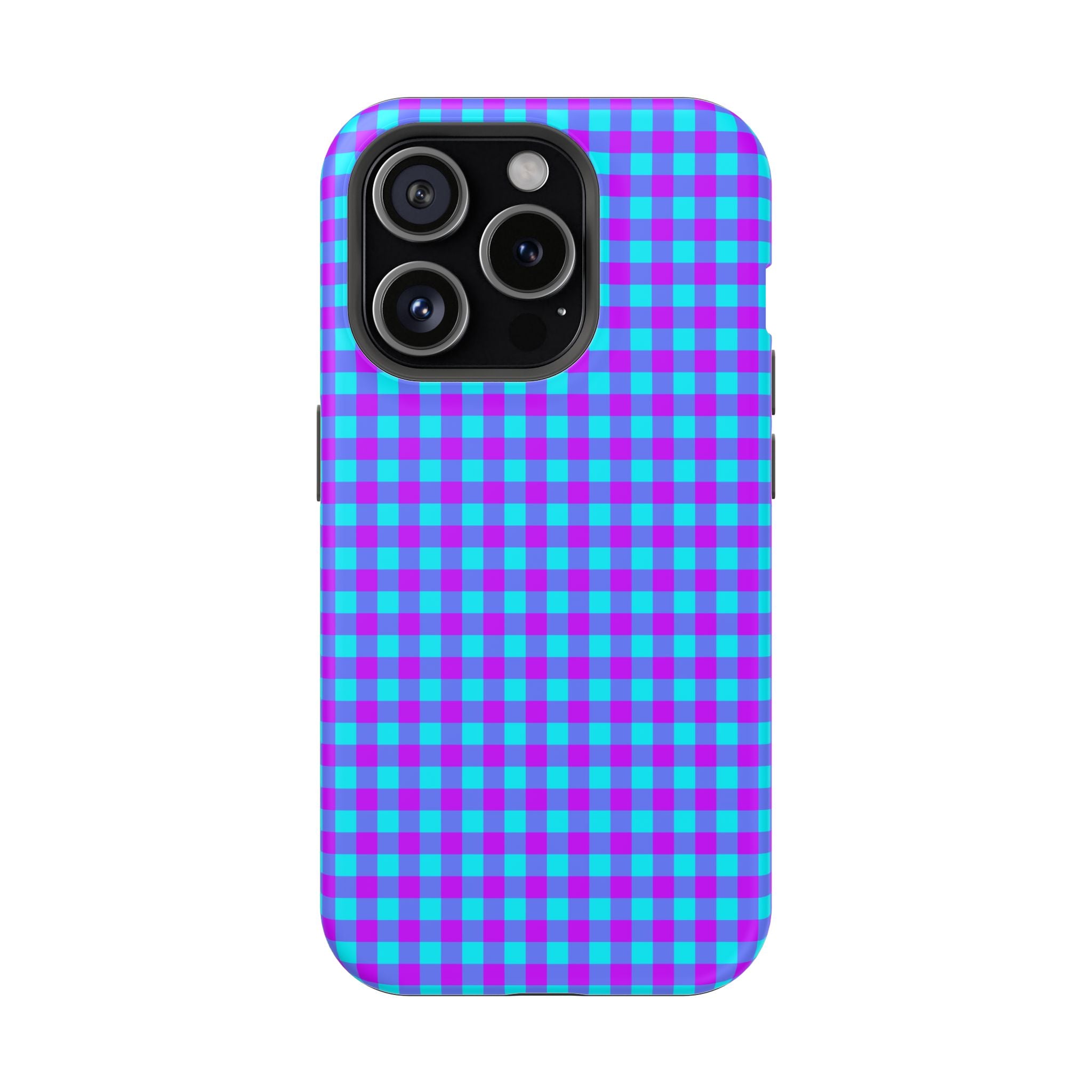 Phone Case — Blue & Purple Gingham Magnetic Impact-Resistant Case