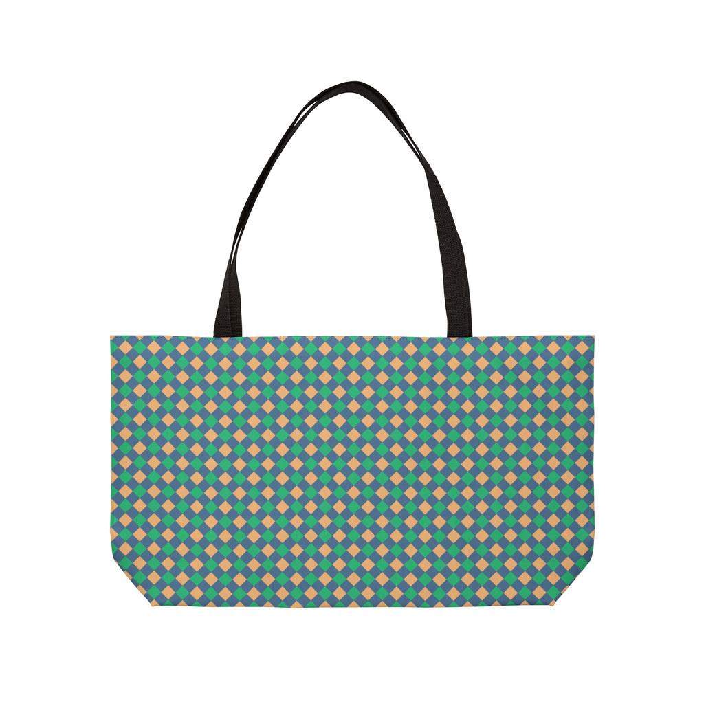 Weekender Tote Bag — Teal Retro Diamond Pattern Travel Beach Bag