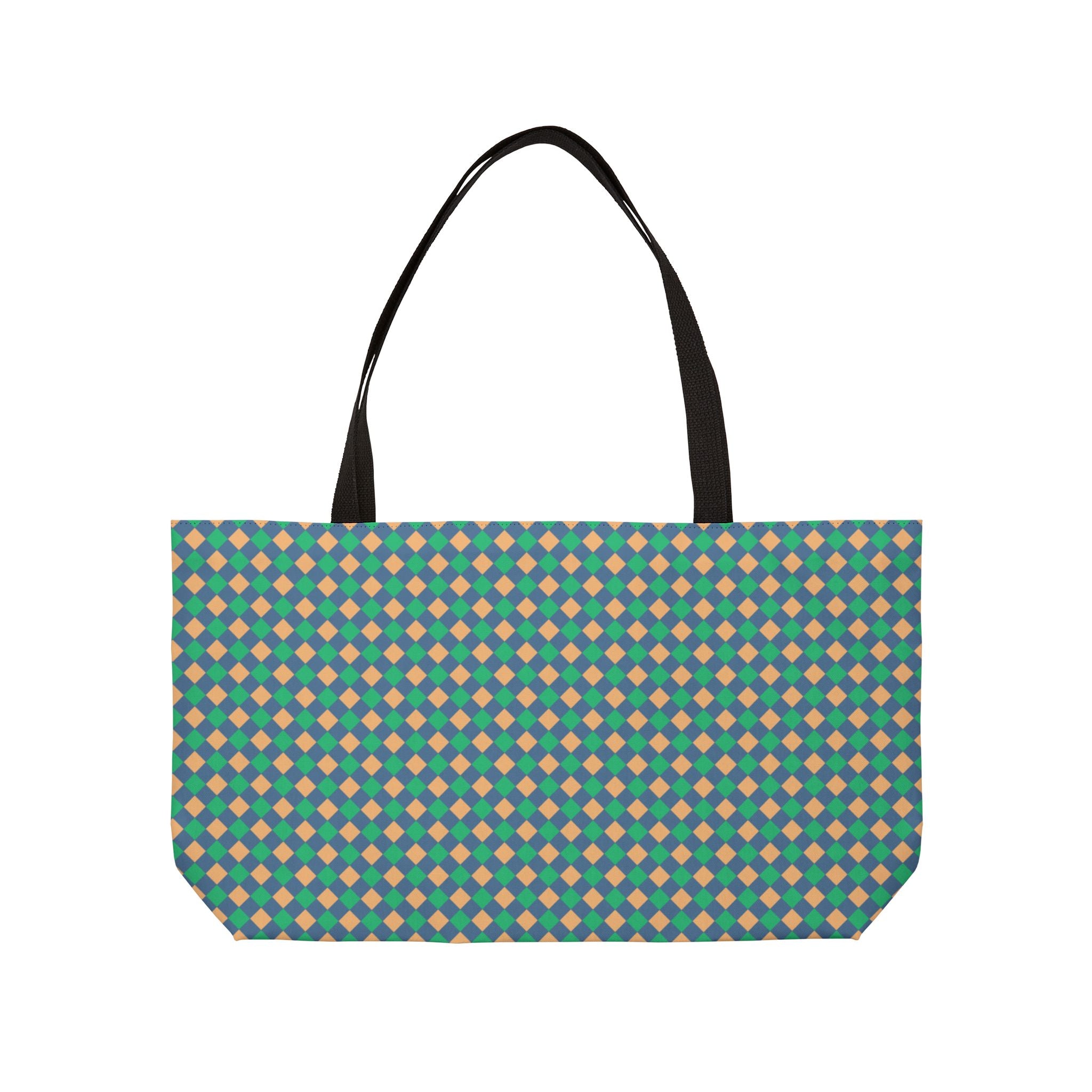 Weekender Tote Bag — Teal Retro Diamond Pattern Travel Beach Bag