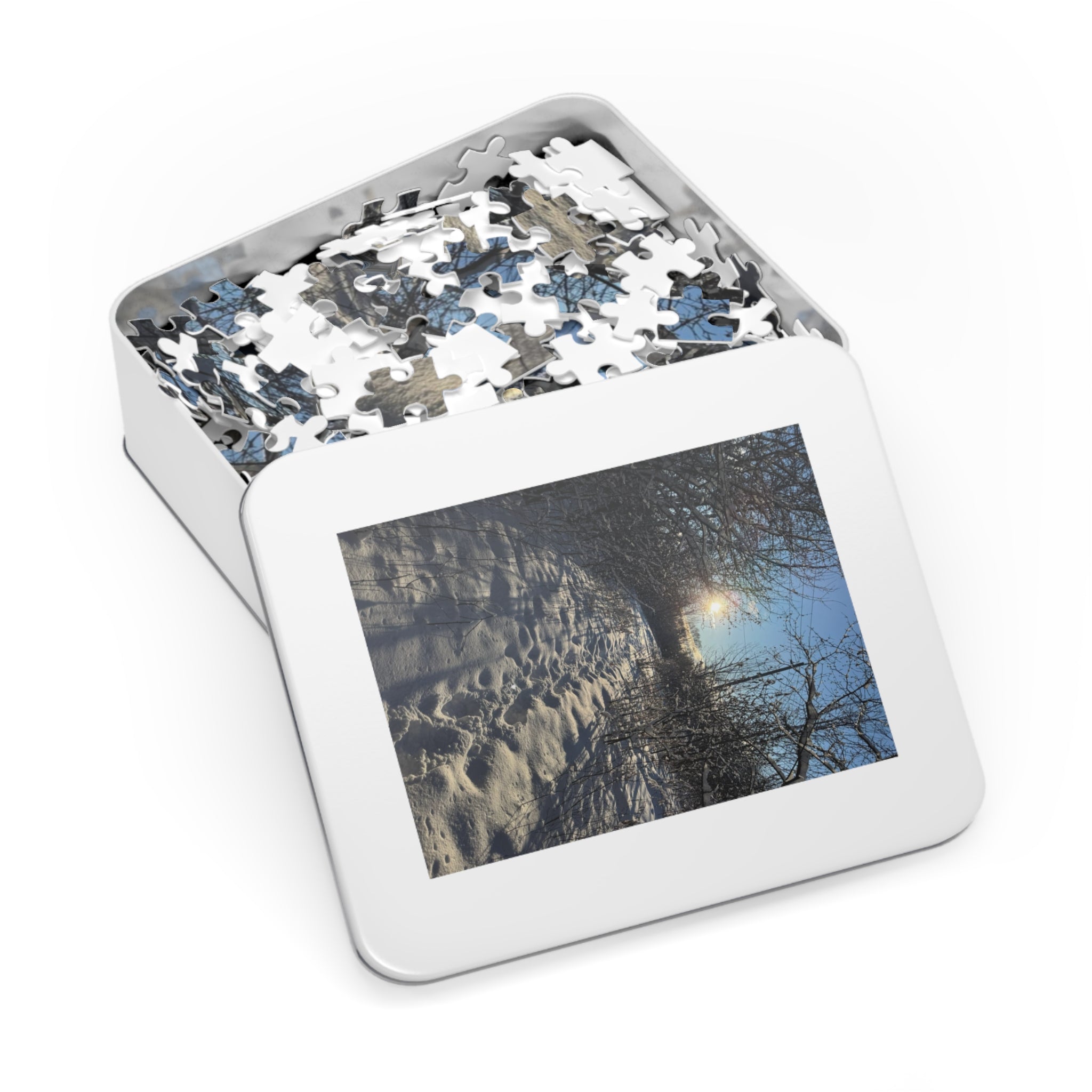 Winter Snowy Path Jigsaw Puzzle with Tin