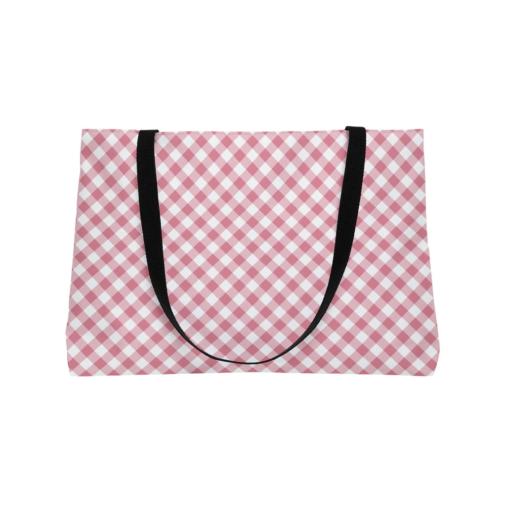 Gingham Weekender Tote Bag — Pink Picnic Pattern Travel & Beach Bag