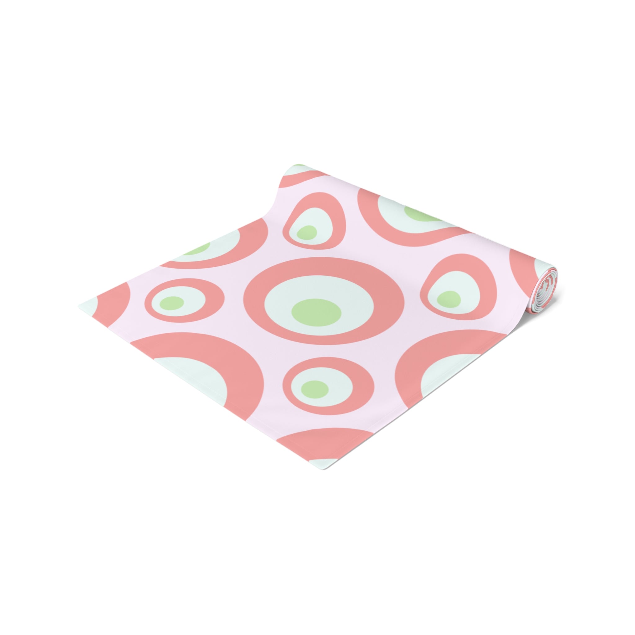 Retro Pink Circles Table Runner — Mid-Century Modern Dining Decor