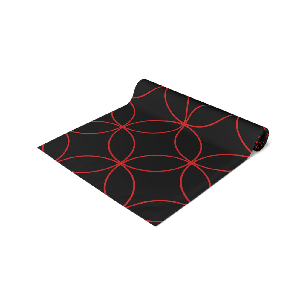 Geometric Rose Gold Circle Table Runner — Modern Black Cotton-Poly Decor
