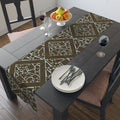 Geometric Mosaic Table Runner — Brown & Sage Decorative Dining Accent