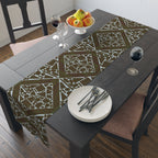 Geometric Mosaic Table Runner — Brown & Sage Decorative Dining Accent