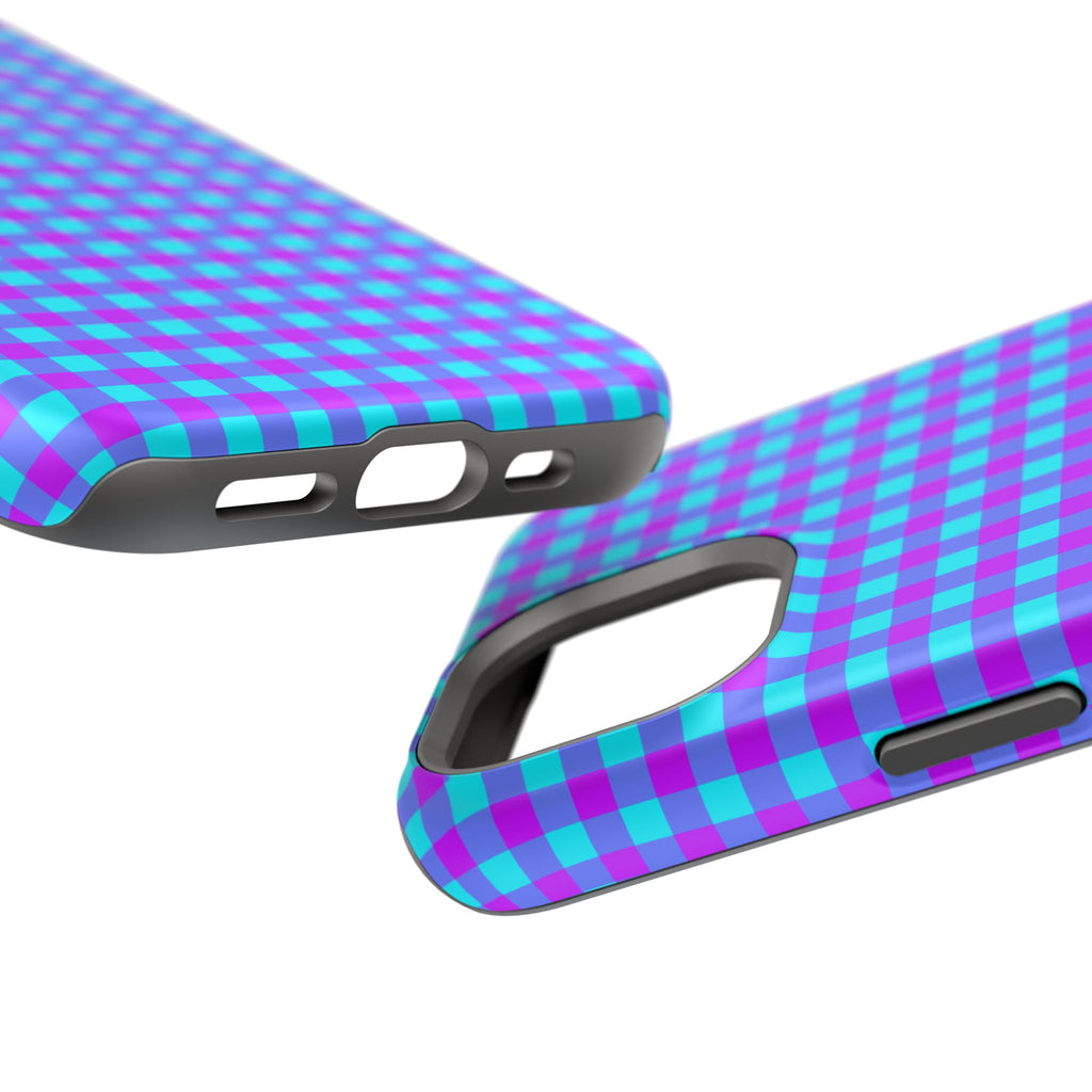 Phone Case — Blue & Purple Gingham Magnetic Impact-Resistant Case