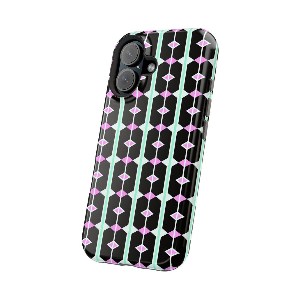 Geom Stripe Magnetic Phone Case — Black with Mint & Lavender Pattern
