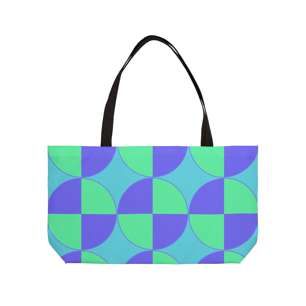 Geometric Circle Pattern Weekender Tote — Teal & Purple Retro Travel Bag