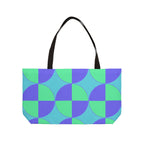 Geometric Circle Pattern Weekender Tote — Teal & Purple Retro Travel Bag