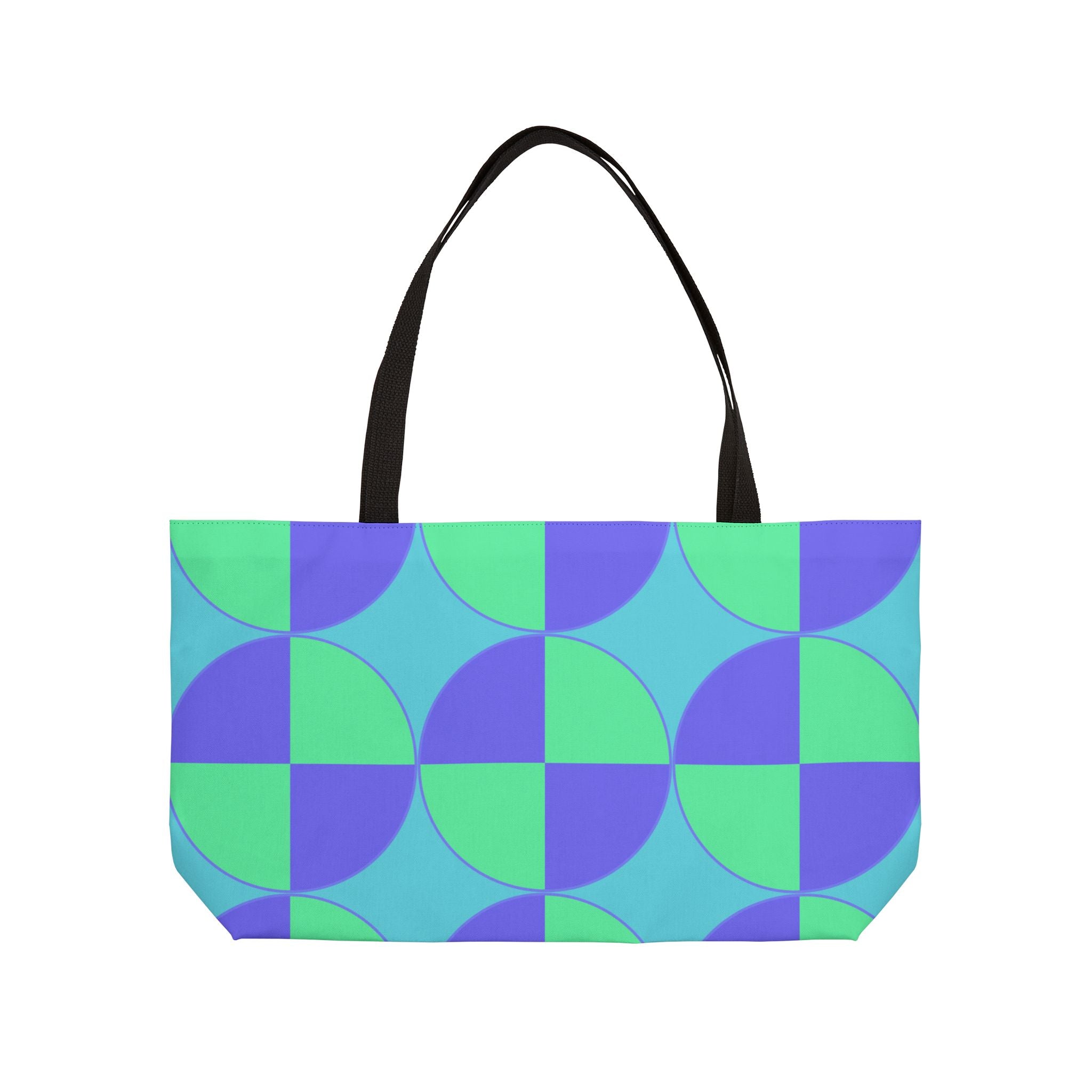 Geometric Circle Pattern Weekender Tote — Teal & Purple Retro Travel Bag