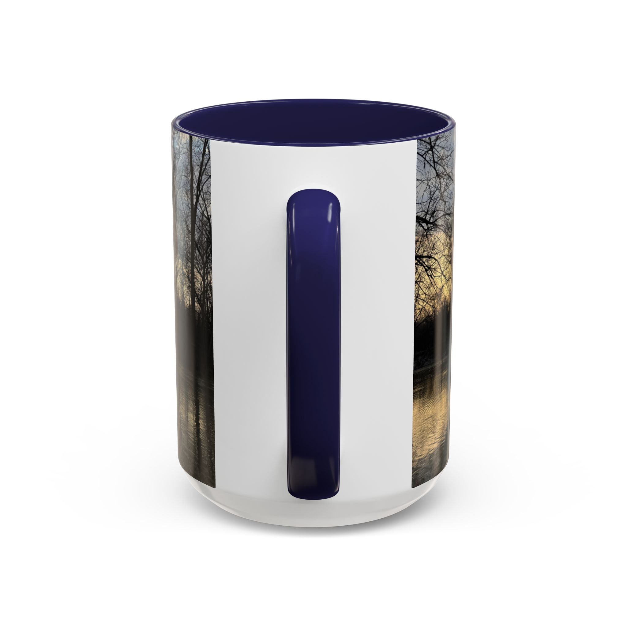 Sunset Reflection Coffee Mug — Forest Silhouette Accent Mug