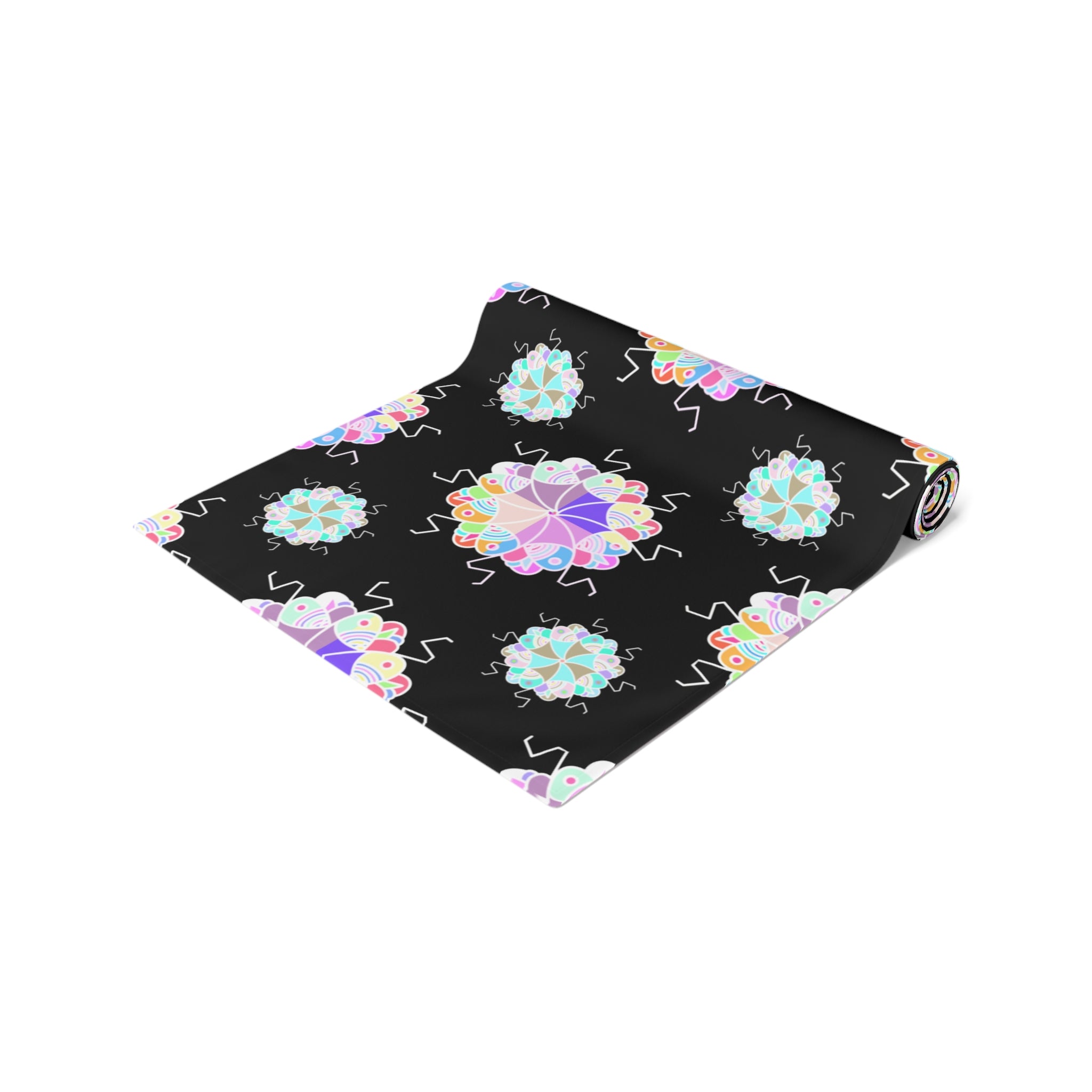 Black Floral Mandala Table Runner – Pastel Mosaic Dinner Party Decor