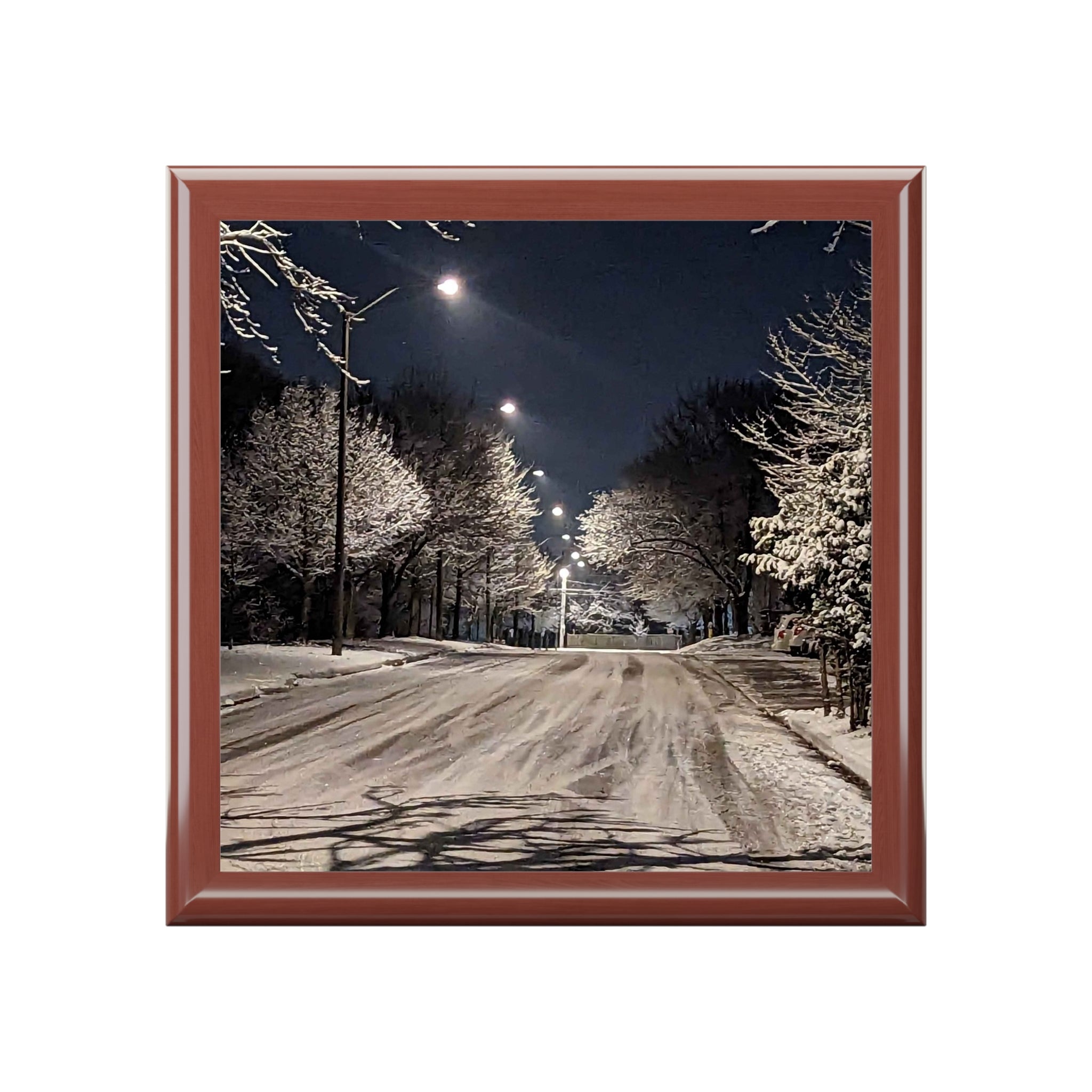 Snowy Night Jewelry Box — Winter Street Scene Keepsake Box