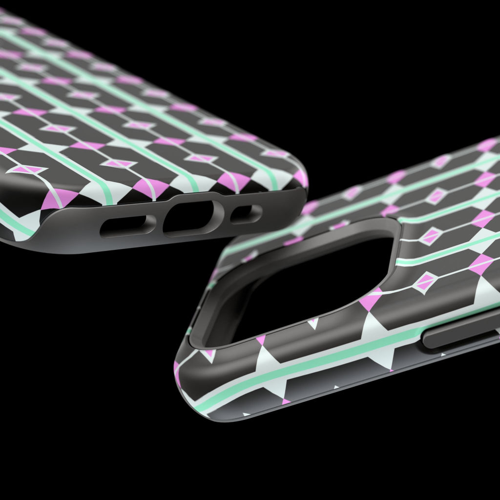 Geom Stripe Magnetic Phone Case — Black with Mint & Lavender Pattern