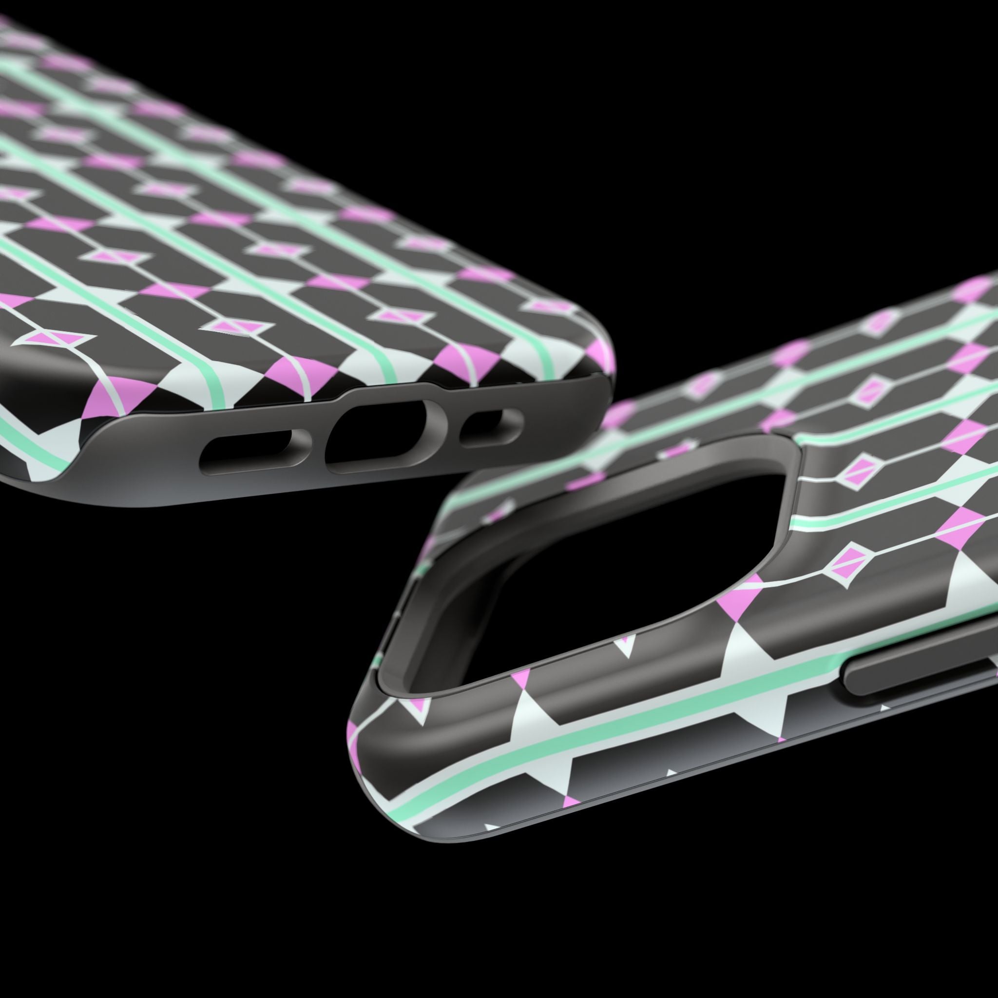 Geom Stripe Magnetic Phone Case — Black with Mint & Lavender Pattern