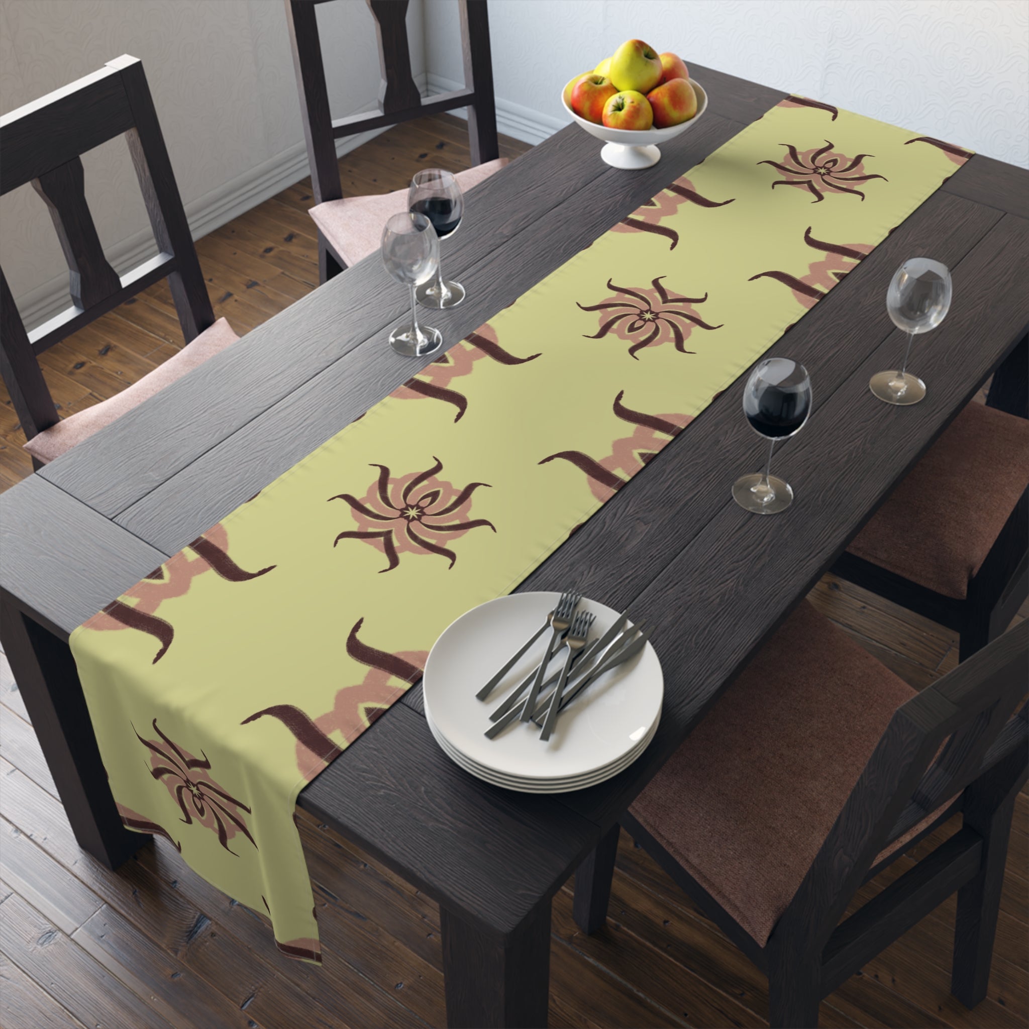 Botanical Sunburst Table Runner — Earth Tone Floral Pattern