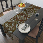 Geometric Mosaic Table Runner — Brown & Sage Decorative Dining Accent