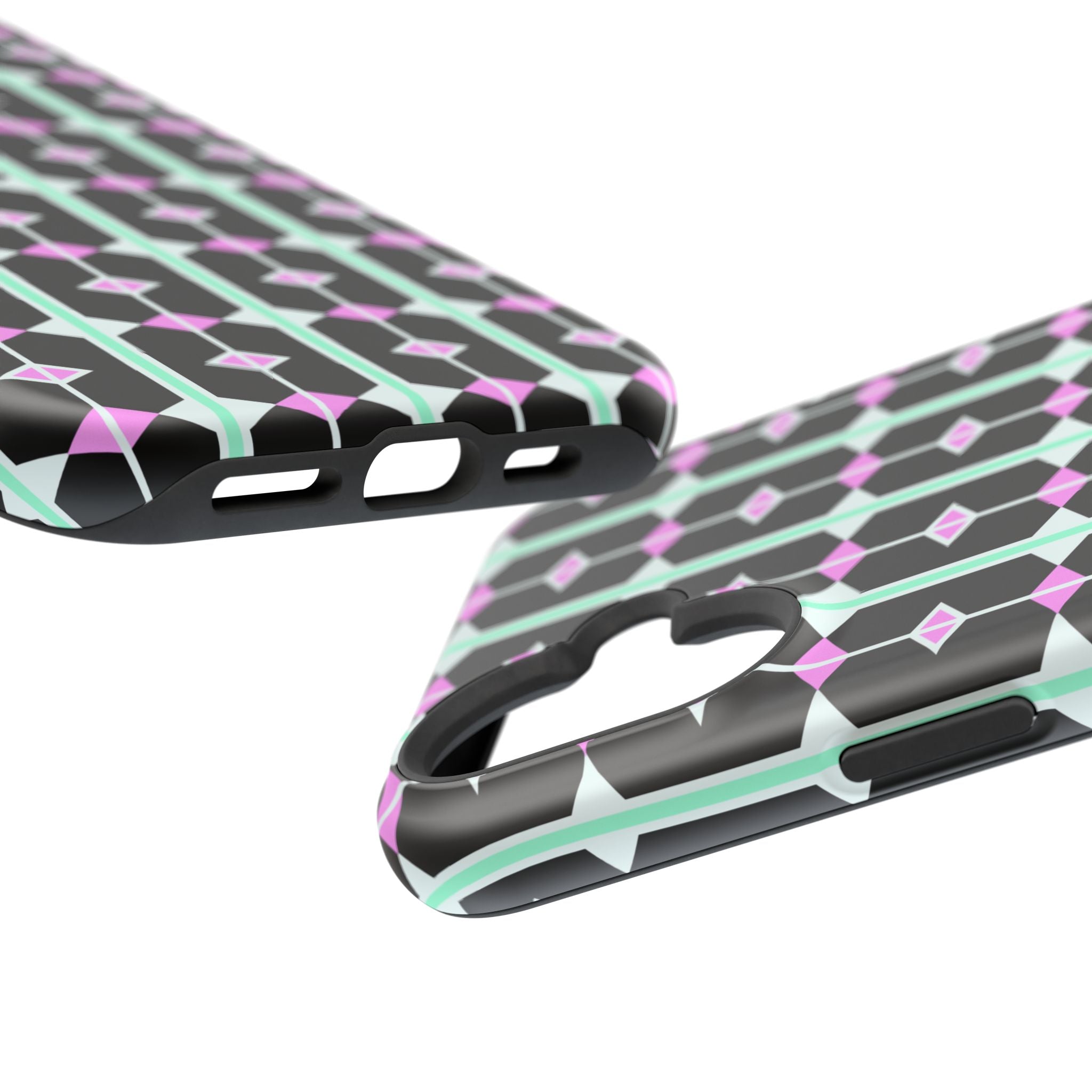 Geom Stripe Magnetic Phone Case — Black with Mint & Lavender Pattern