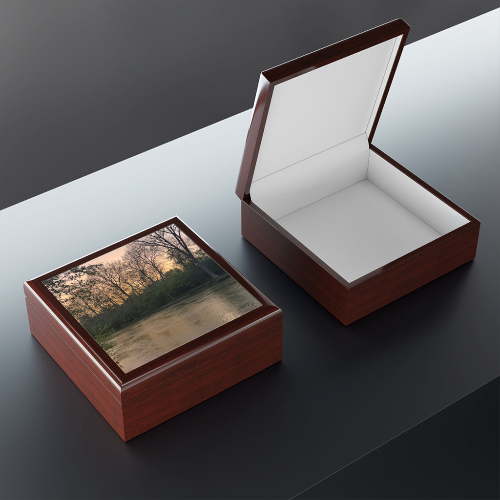 Scenic River Sunset Jewelry Box - Elegant Lacquer Keepsake
