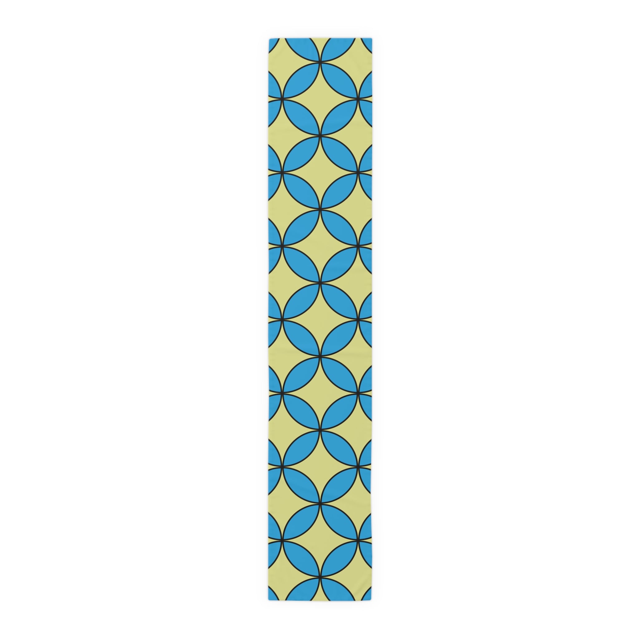 Geometric Blossom Table Runner — Blue & Lime Retro Pattern
